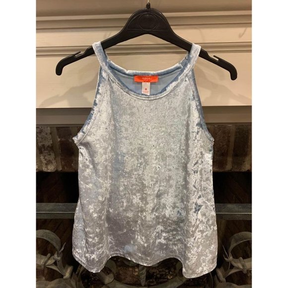 Aqua Girl girls tank top, blue crushed velvet medium cherrygirl coastal (bin V) - Picture 1 of 3